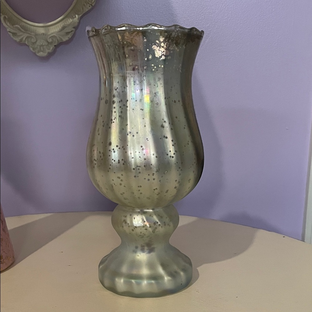 Elegant Silver frosted Glass candle holder -
